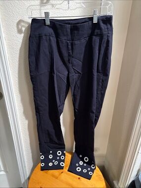 Ethyl Navy Blue Pants with Decorative Cuff 6